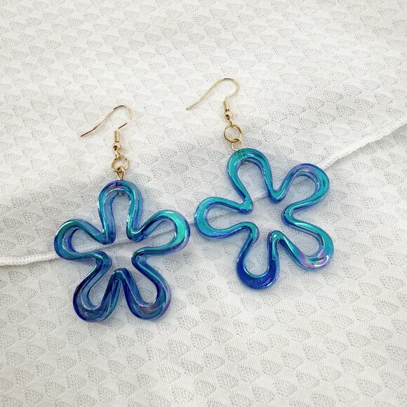 Funky Flower Earrings, Flower Earrings, Rainbow Earrings, Flower Earrings - Picture 1 of 3
